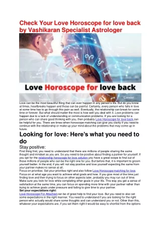 Check YoCheckur Love Horoscope for love back by Vashikaran Specialist Astrologer
