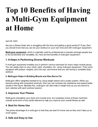 Top 10 Benefits of Having a Multi-Gym Equipment at Home