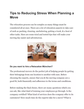 Tips to Reducing Stress When Planning a Move