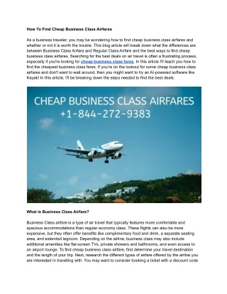 How To Find Cheap Business Class Airfares