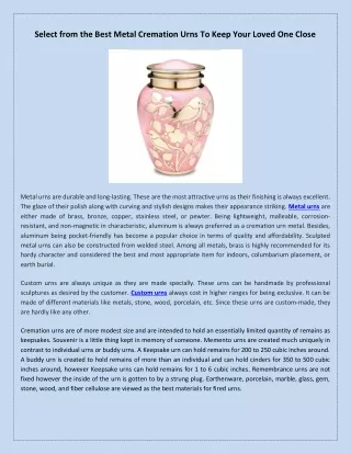 select from the best metal cremation urns to keep