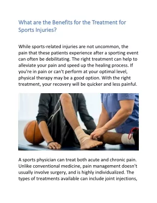 What are the Benefits for the Treatment for Sports Injuries