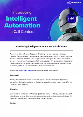 Introducing Intelligent Automation in Call Centers
