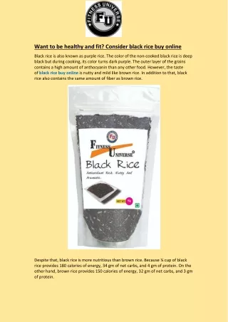 Want to be healthy and fit? Consider black rice buy online