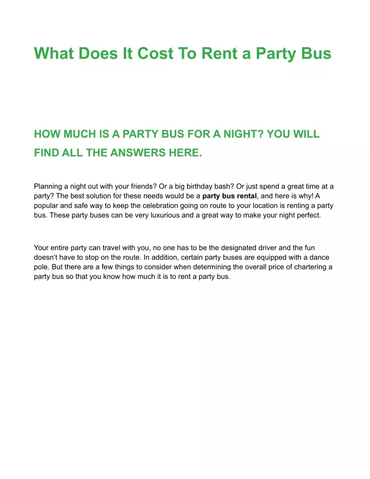 what does it cost to rent a party bus