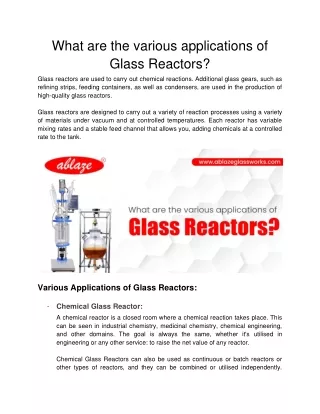 what are the various applications of glass