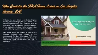 Why Consider the FHA Home Loans in Los Angeles County, CA