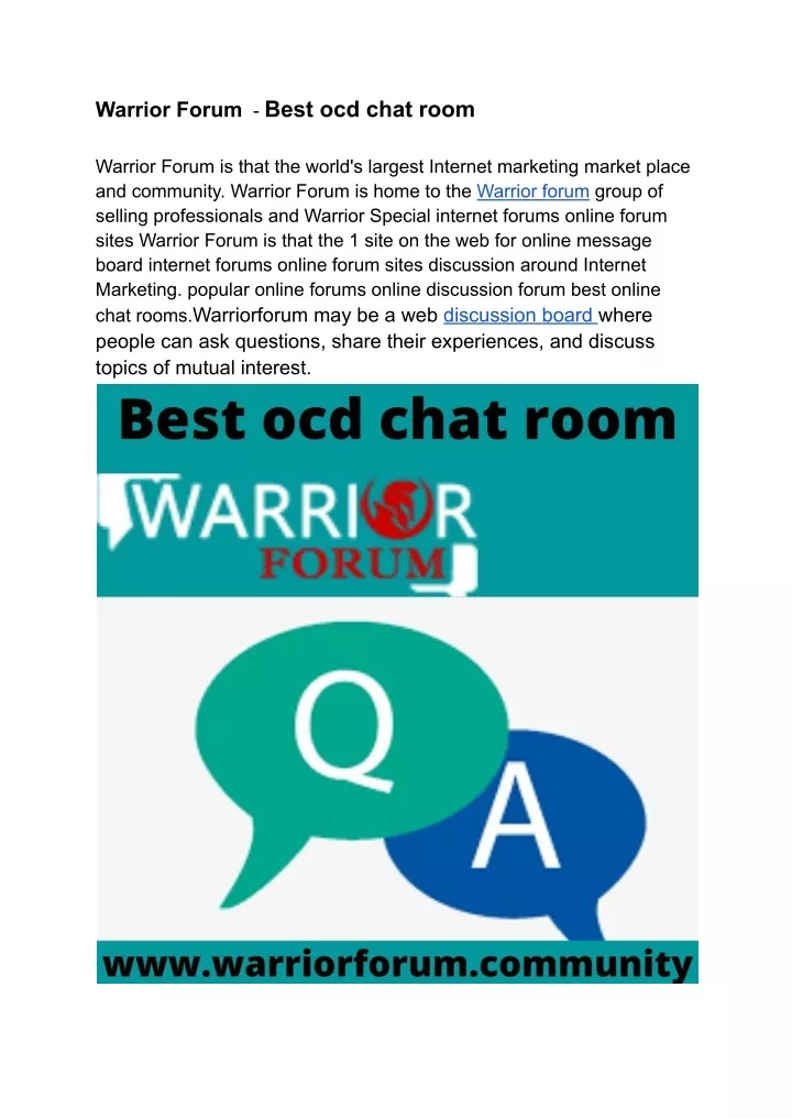 warrior forum best ocd chat room
