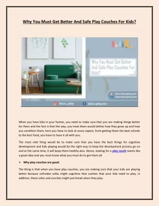 Why You Must Get Better And Safe Play Couches For Kids?