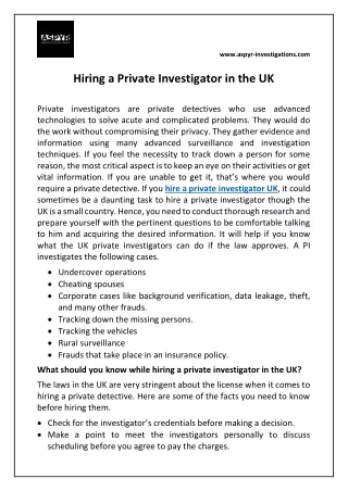 Hiring a Private Investigator in the UK