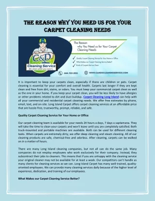 The Reason why You Need us for Your Carpet Cleaning Needs