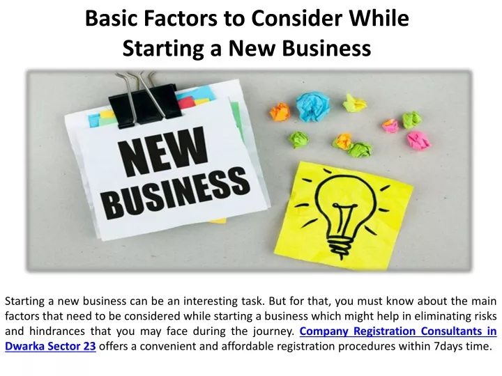 basic factors to consider while starting