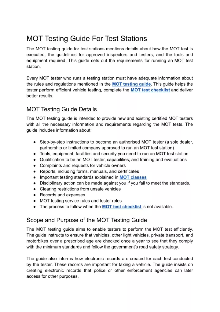 mot testing guide for test stations