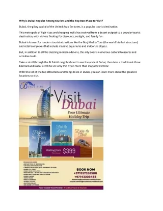 Why is Dubai Popular Among tourists and the Top Best Place to Visit
