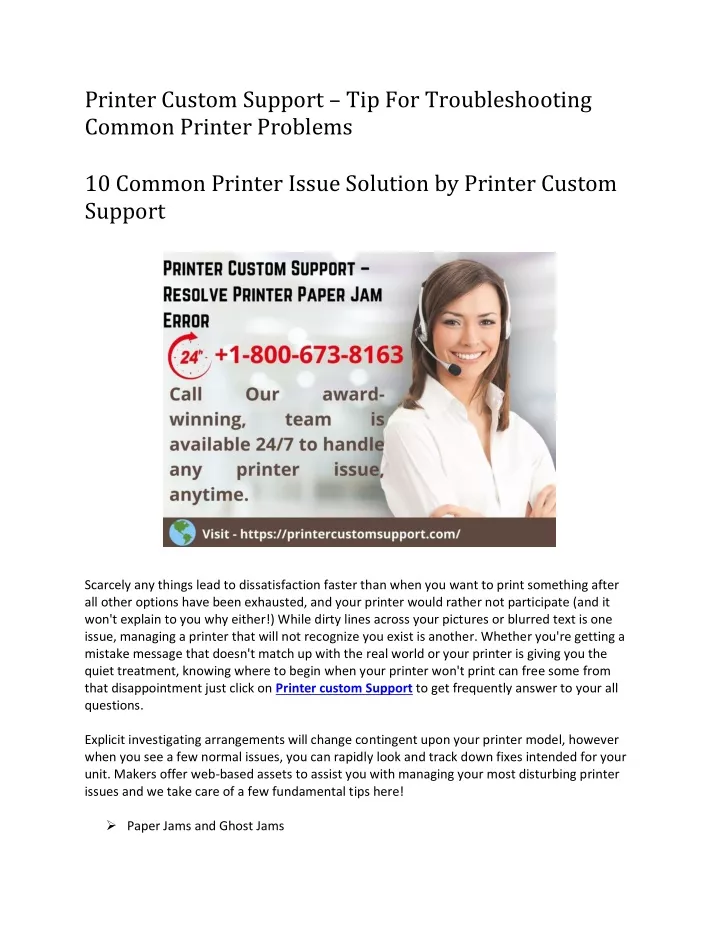 Ppt Printer Custom Support Tip For Troubleshooting Common Printer Problems Powerpoint 1720