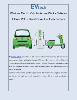 What are Electric Vehicles & How Electric Vehicles Interact With a Smart Power Electricity Network