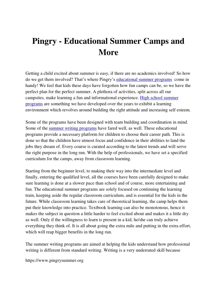 pingry educational summer camps and more