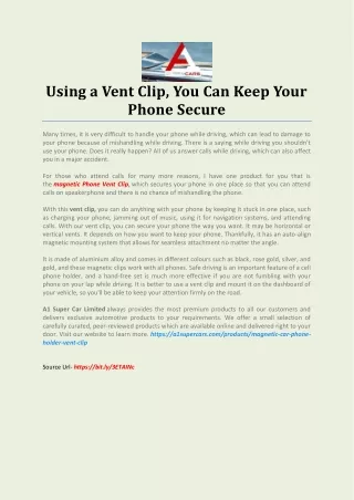 using a vent clip you can keep your phone secure