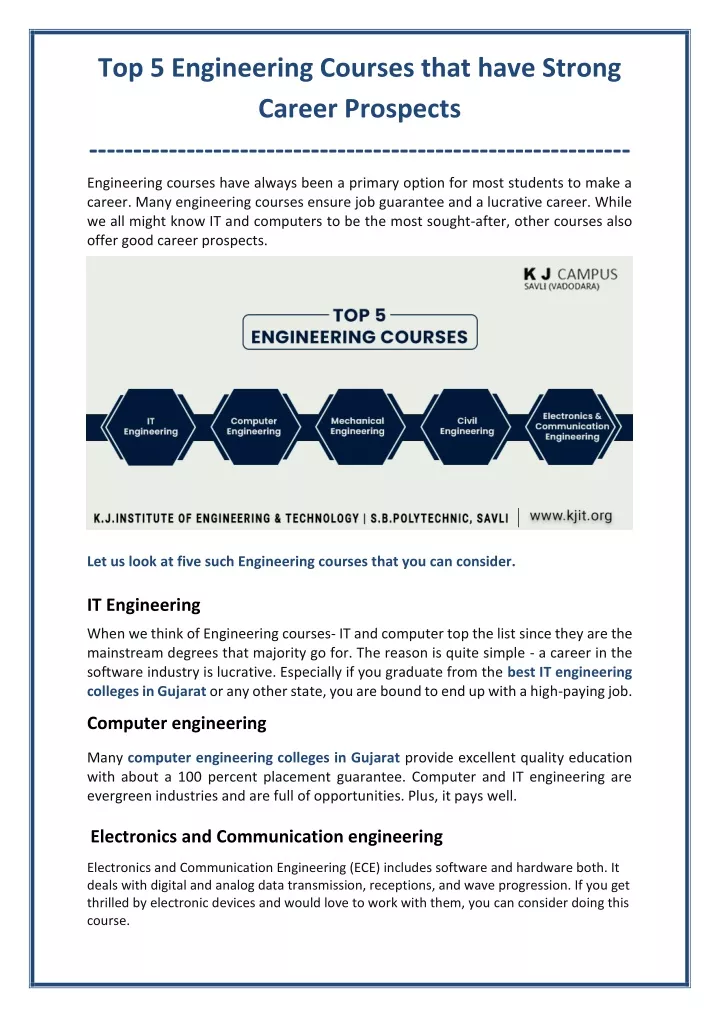 top 5 engineering courses that have strong career