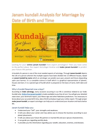 Janam kundali Analysis for Marriage by Date of Birth and Time-tabij.in