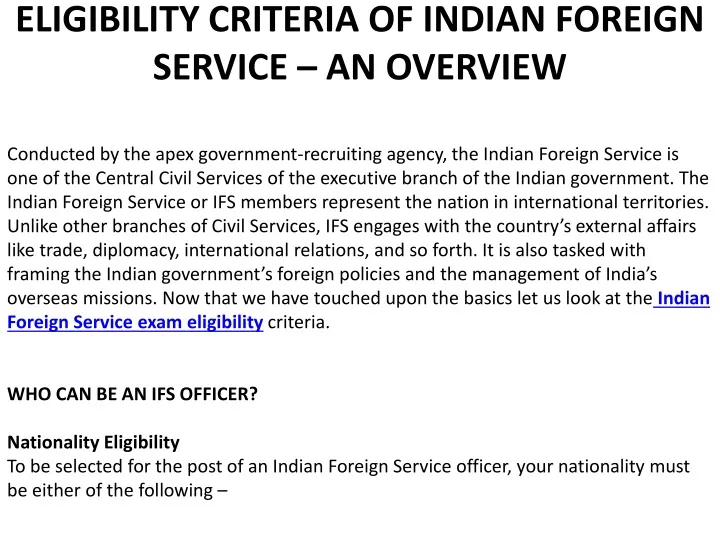 eligibility criteria of indian foreign service an overview