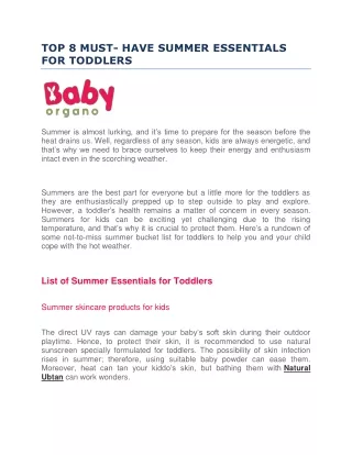 TOP 8 MUST- HAVE SUMMER ESSENTIALS FOR TODDLERS