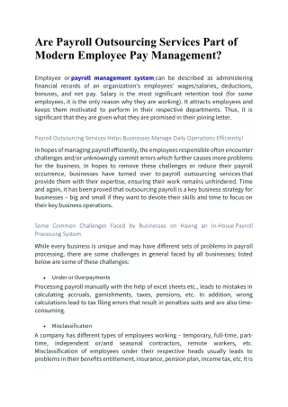 are payroll outsourcing services part of modern