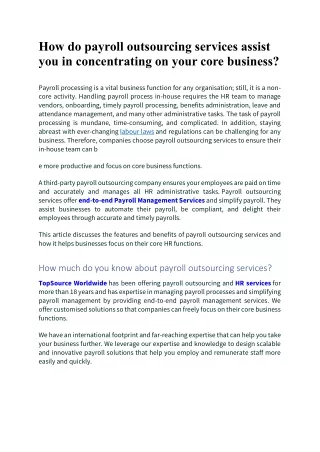 how do payroll outsourcing services assist