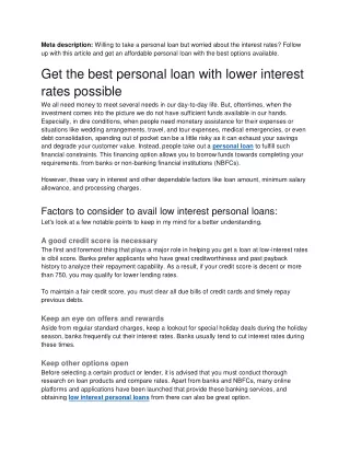 Get Low Interest Personal Loans at Buddy Loan with Hassle free Process