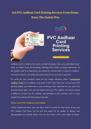 Get PVC Aadhaar Card Printing Services From Home