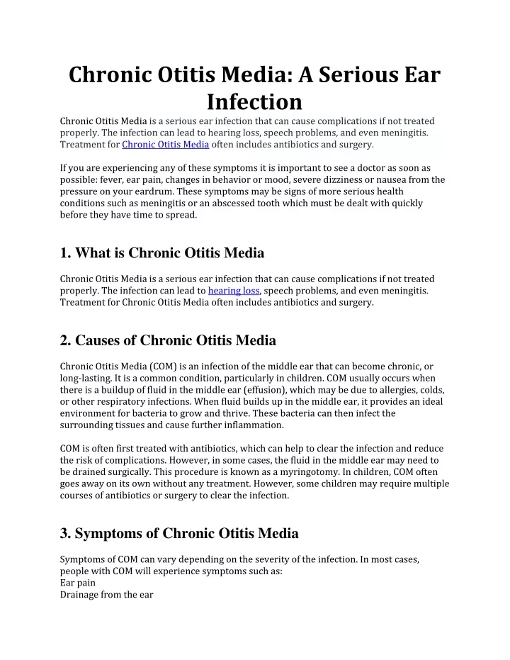 chronic otitis media a serious ear infection