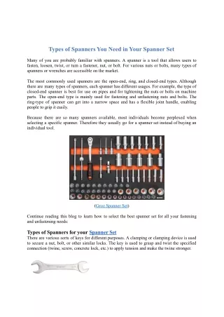 types of spanners you need in your spanner set