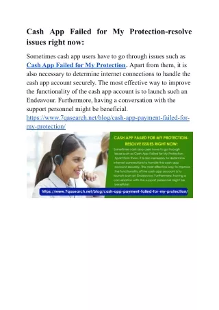 Cash App Failed for My Protection-resolve issues right now: