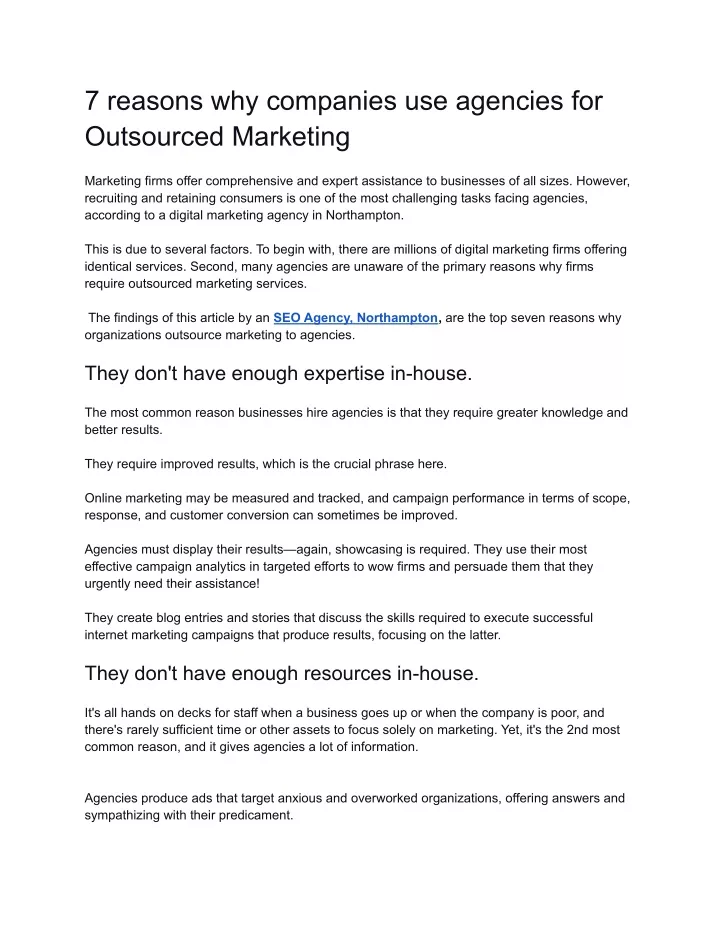 7 reasons why companies use agencies