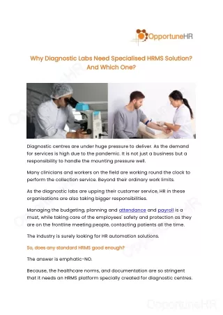 why diagnostic labs need specialised hrms