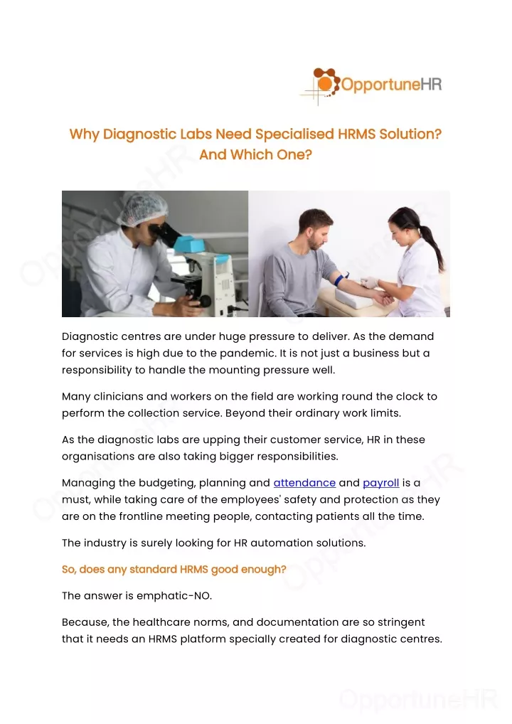 why diagnostic labs need specialised hrms