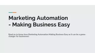 Marketing Automation - Making Business Easy