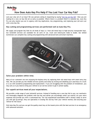How Does Auto Key Pro Help If You Lost Your Car Key Fob