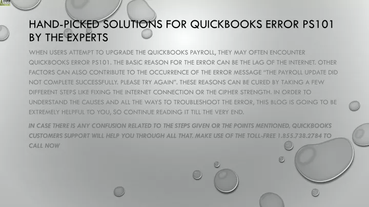 hand picked solutions for quickbooks error ps101 by the experts