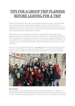 tips for a group trip planner before leaving