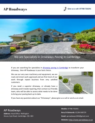 We are Specialists in Driveways Paving In Cambridge