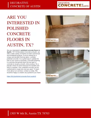 DECORATIVE CONCRETE OF AUSTIN - ARE YOU INTERESTED IN POLISHED CONCRETE FLOORS IN AUSTIN, TX