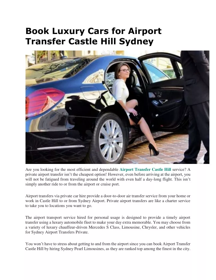 book luxury cars for airport transfer castle hill