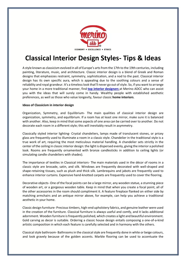 classical interior design styles tips ideas
