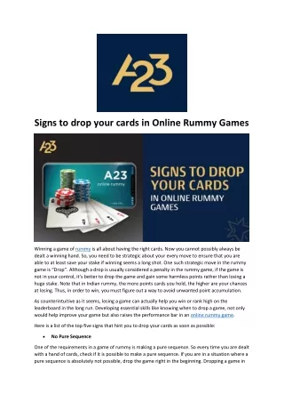 Signs to drop your cards in Online Rummy Games