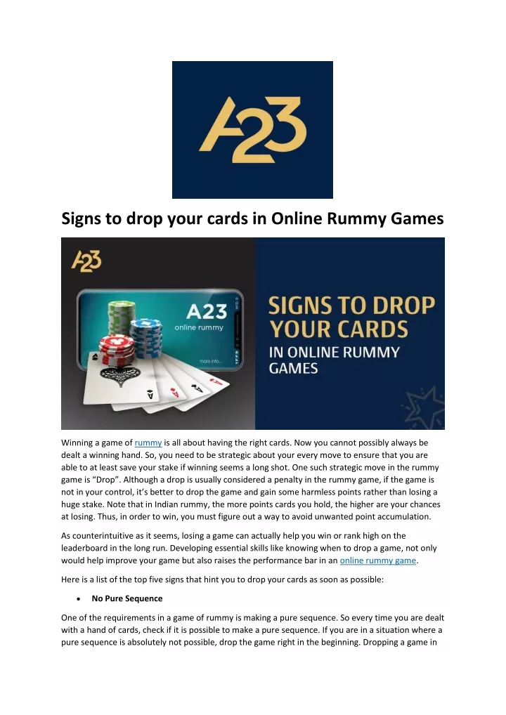 signs to drop your cards in online rummy games