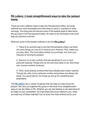 pa lottery 3 most straightforward ways to take