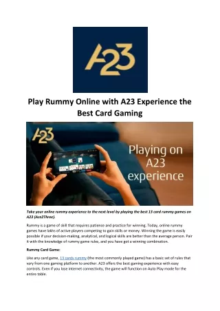 Play Rummy Online with A23 Experience the Best Card Gaming