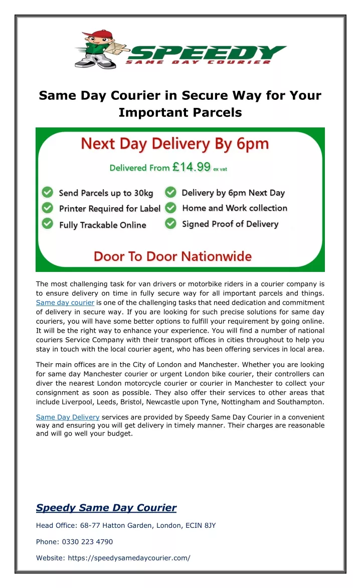 same day courier in secure way for your important