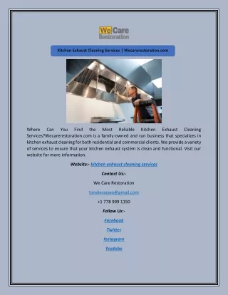 Kitchen Exhaust Cleaning Services | Wecarerestoration.com